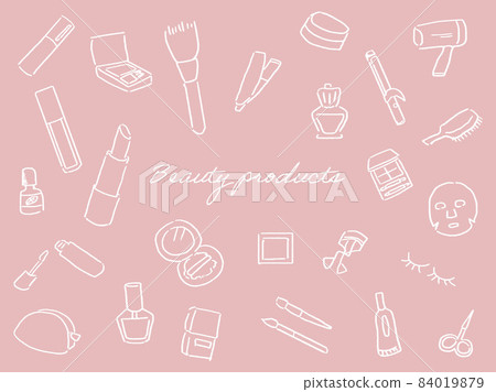 Line drawing set of beauty items Pink background Line drawing set of beauty items Pink background 84019879