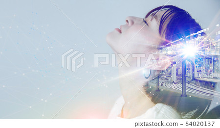 Colorful graphic design with female and multiple exposure 84020137