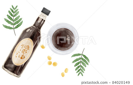 Hand-painted watercolor-style illustration of soy sauce in a bottle 84020149