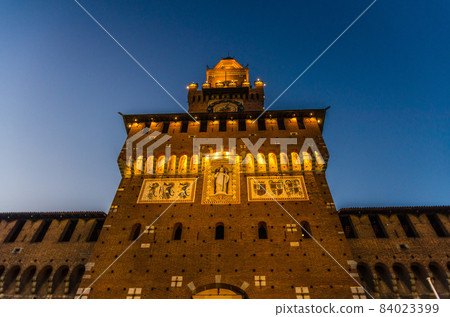 Old medieval Sforza Castle Castello Sforzesco and tower, Milan, Italy 84023399