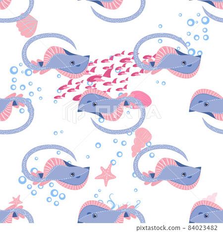 Batomorphi sea life, fish, animals bright seamless pattern. sea travel, snorkeling with animals, tropical fish 84023482