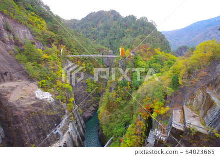 Setoaikyo Valley and Suspension Bridge in Autumn Colors / Kawamata, Nikko City, Tochigi Prefecture Setoaikyo Valley and Suspension Bridge in Autumn Colors / Kawamata, Nikko City, Tochigi Prefecture 84023665