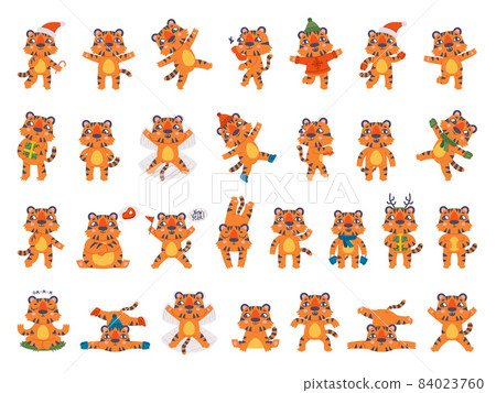 Cute Little Striped Tiger Cub with Orange Fur Vector Set Cute Little Striped Tiger Cub with Orange Fur Vector Set 84023760