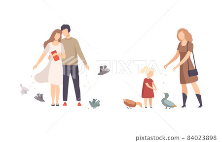 People Character Feeding Birds with Crumbs Walking in the Park Vector Set People Character Feeding Birds with Crumbs Walking in the Park Vector Set 84023898