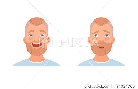 Bearded Man Head Laughing and Gasping in Amazement as Facial Expression Vector Set 84024709