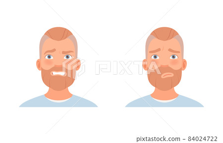 Bearded Man Head with Grin and Sadness as Facial Expression Vector Set 84024722
