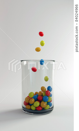 3D render Colored sweets in a transparent glass on a white background 3D render Colored sweets in a transparent glass on a white background 84024966