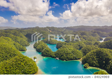 Mangroves forest cove a Sugba lagoon in Siargao, Philippines. Aerial shot taken with drone. Mangroves forest cove a Sugba lagoon in Siargao, Philippines. Aerial shot taken with drone. 84024969
