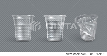 Plastic cups, crumpled and full of water mugs 84026945