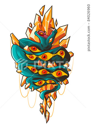 Tattoo art with snake with pattern of eyes on skin Tattoo art with snake with pattern of eyes on skin 84026960