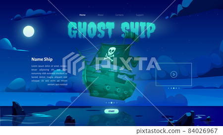 Sea landscape with ghost pirate ship at night 84026967