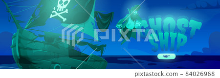 Ghost ship cartoon landing page with dead pirate 84026968
