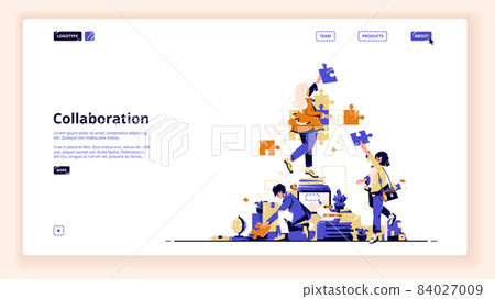 Teamwork collaboration landing page or web banner Teamwork collaboration landing page or web banner 84027009