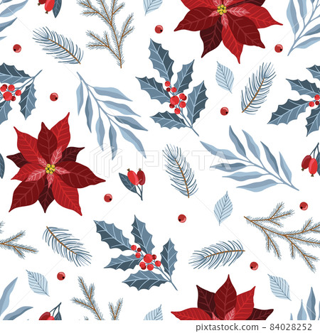 Holiday Seamless Pattern with Christmas forest branches. Holiday Seamless Pattern with Christmas forest branches. 84028252