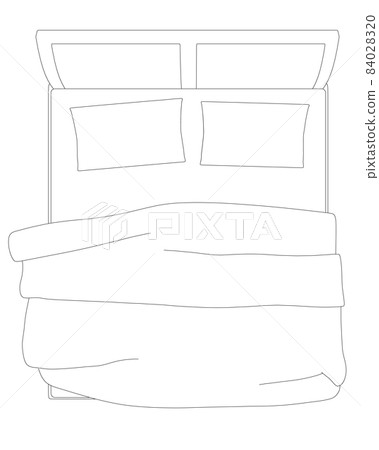 Contour of a double bed from black lines isolated on a white background. View from above. Vector illustration Contour of a double bed from black lines isolated on a white background. View from above. Vector illustration 84028320
