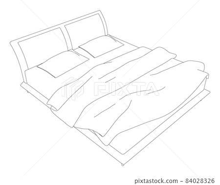 Contour of a double bed from black lines isolated on a white background. Isometric view. Vector illustration Contour of a double bed from black lines isolated on a white background. Isometric view. Vector illustration 84028326