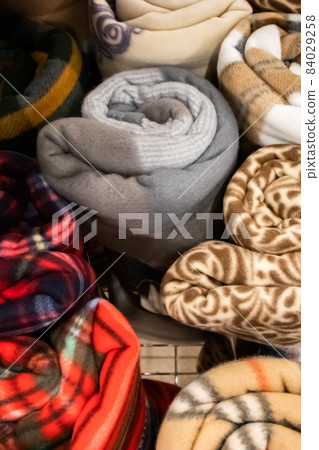 Set of fluffy soft plaids roll. Accessory for home. 84029258