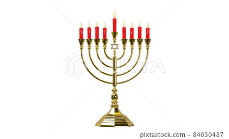 Hebrew Menorah of Hanukkah. 3D render Hebrew Menorah of Hanukkah. 3D render 84030487