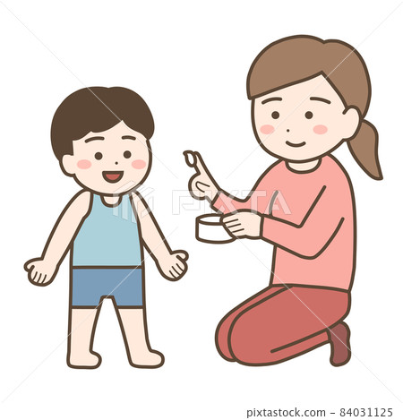 Mom applying an ointment to her child 84031125