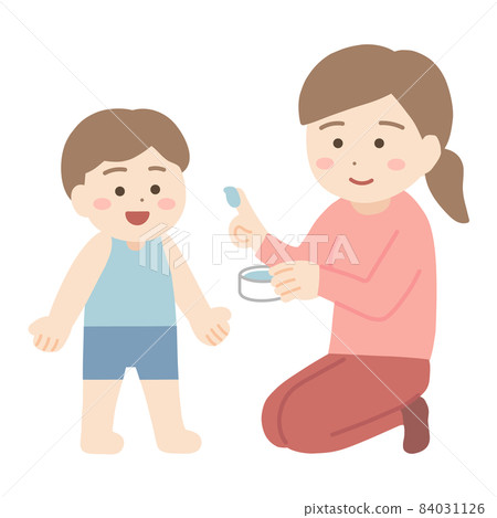 Mom applying an ointment to her child Mom applying an ointment to her child 84031126