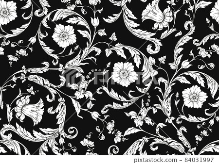 Seamless pattern, background. Colored vector illustration. In baroque, rococo, victorian Seamless pattern, background. Colored vector illustration. In baroque, rococo, victorian 84031997