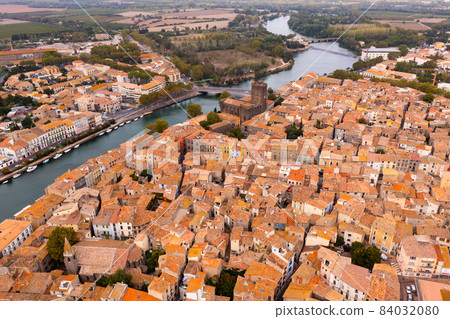 View from drone of French town Agde View from drone of French town Agde 84032080