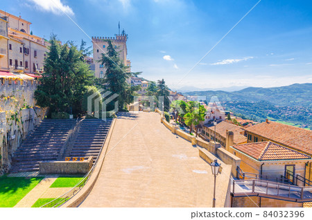 View of streets, square and Palazzo Pubblico palace building in Republic San Marino View of streets, square and Palazzo Pubblico palace building in Republic San Marino 84032396