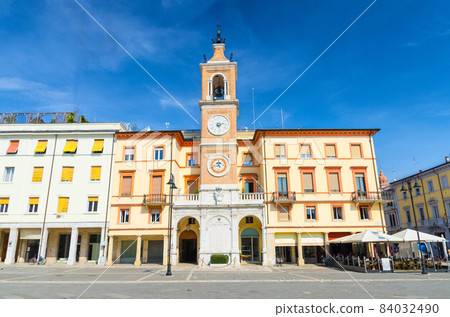 Traditional building with clock and bell tower on Piazza Tre Martiri Three Martyrs square 84032490