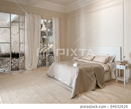 Christmas hotel room with open windows facing street Christmas hotel room with open windows facing street 84032626