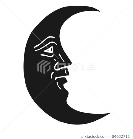 Vector hand drawn black moon with face - Stock Illustration [84032711 ...
