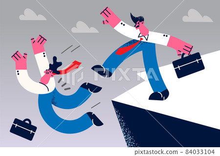 Angry businessman punch colleague off cliff Angry businessman punch colleague off cliff 84033104