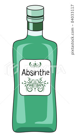 Classic Absinthe in a bottle. Doodle cartoon hipster style vector illustration isolated on white background. Good for party card, posters, bar menu or alcohol cook book recipe Classic Absinthe in a bottle. Doodle cartoon hipster style vector illustration isolated on white background. Good for party card, posters, bar menu or alcohol cook book recipe 84033117