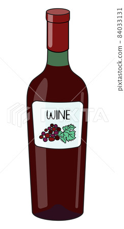 Red Wine in a bottle. Doodle cartoon hipster style vector illustration isolated on white background. Good for party card, posters, bar menu or alcohol cook book recipe Red Wine in a bottle. Doodle cartoon hipster style vector illustration isolated on white background. Good for party card, posters, bar menu or alcohol cook book recipe 84033131