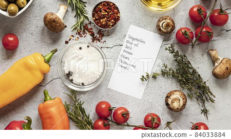 flat lay food ingredients with vegetables 2. High quality beautiful photo concept 84033884