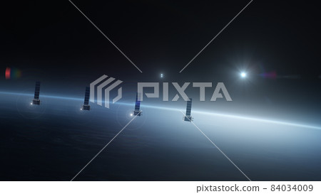 3D Render of satellites flying over planet Earth 84034009