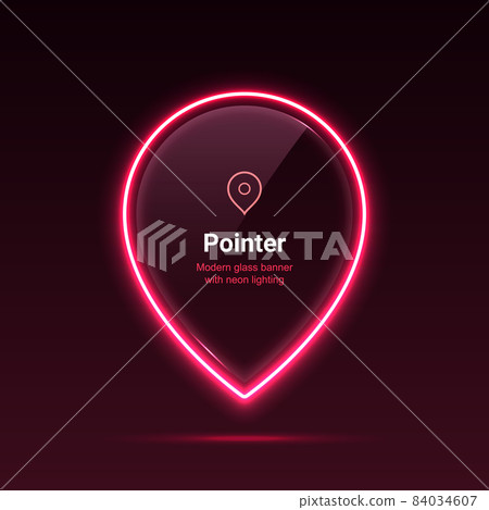 Pointer. Glass banner with neon lighting. Retro futurism. Vector 84034607