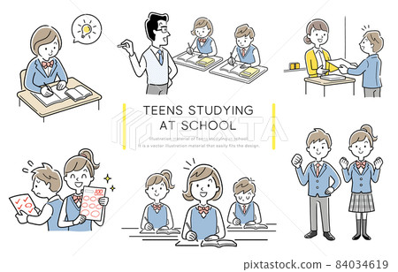 矢量插圖素材:初中和高中學生的學校生活,設置 矢量插圖素材:初中和高中學生的學校生活,設置 84034619