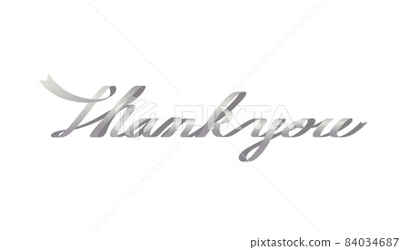 Vector graphic of the letters "thank you" made of silver ribbon 84034687