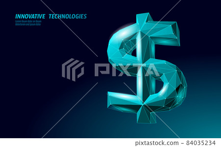 Dollar low poly 3D sign symbol. American finance currency symbol geometric texture metall icon. User money exchange loan app hunting concept vector illustration 84035234