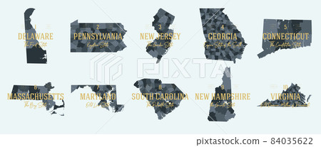 Set 1 of 5 Division United States into counties, political and geographic subdivisions of a states, Highly detailed vector maps with names and territory nicknames Set 1 of 5 Division United States into counties, political and geographic subdivisions of a states, Highly detailed vector maps with names and territory nicknames 84035622