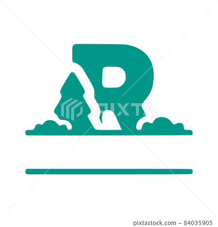 Letter r and natural landscape, nature monogram design isolated on white background. Letter r and natural landscape, nature monogram design isolated on white background. 84035905