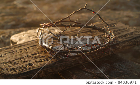 Crown of thorns on bloody signboard Crown of thorns on bloody signboard 84036971