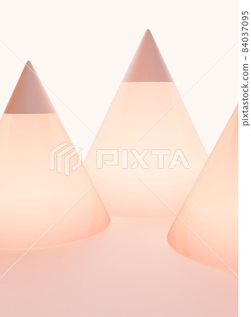 3D Rendering Studio Shot Glowing Pink Cone Background for Fashion, Cosmetics and Trendy Products.	 84037095