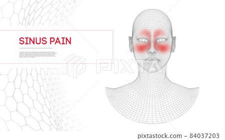 Nose sinus pain woman. Nasal infection, frontal sinus pain nose anatomy. Woman human face. Vector illustration medical concept. 84037203