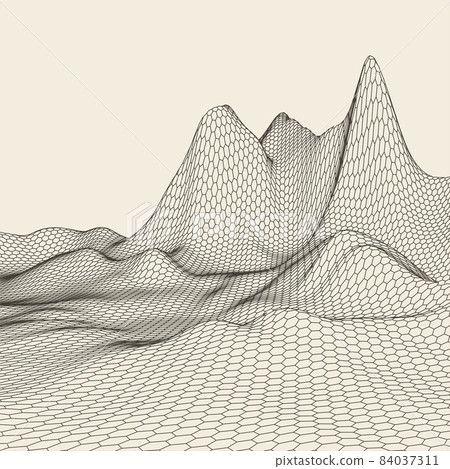 Abstract vector landscape background. Cyberspace grid. 3d technology illustration. 84037311