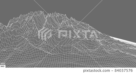 Wireframe landscape on white background. Abstract geometric vector technology background. 3d vector digital background. Wireframe landscape on white background. Abstract geometric vector technology background. 3d vector digital background. 84037576
