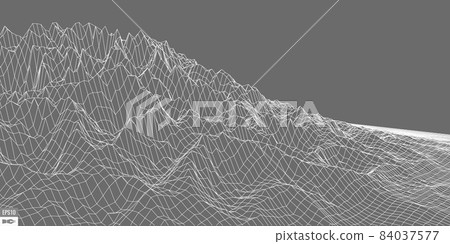 Wireframe landscape on white background. Abstract geometric vector technology background. 3d vector digital background. Wireframe landscape on white background. Abstract geometric vector technology background. 3d vector digital background. 84037577