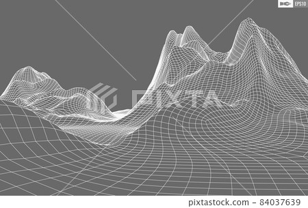 Wireframe landscape on white background. Abstract geometric vector technology background. 3d vector digital background. Wireframe landscape on white background. Abstract geometric vector technology background. 3d vector digital background. 84037639