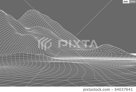 Wireframe landscape on white background. Abstract geometric vector technology background. 3d vector digital background. Wireframe landscape on white background. Abstract geometric vector technology background. 3d vector digital background. 84037641