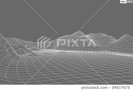 Wireframe landscape on white background. Abstract geometric vector technology background. 3d vector digital background. Wireframe landscape on white background. Abstract geometric vector technology background. 3d vector digital background. 84037678